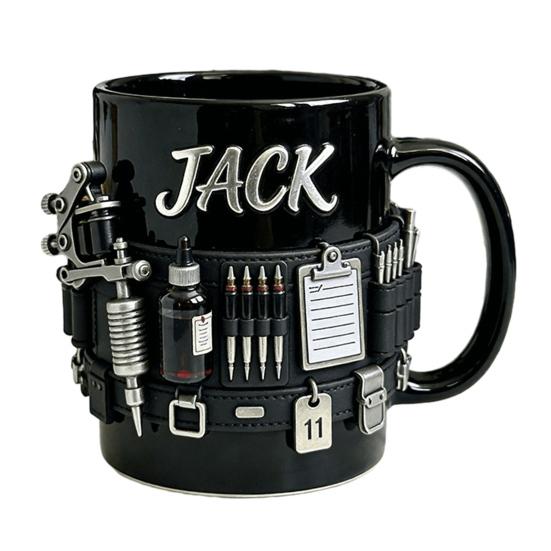 Personalized Tattoo Artist Mug 3D Tool Belt Coffee Cup with Tattoo Machines Details Industrial Steampunk Style Drinking Cup Gift for Artists