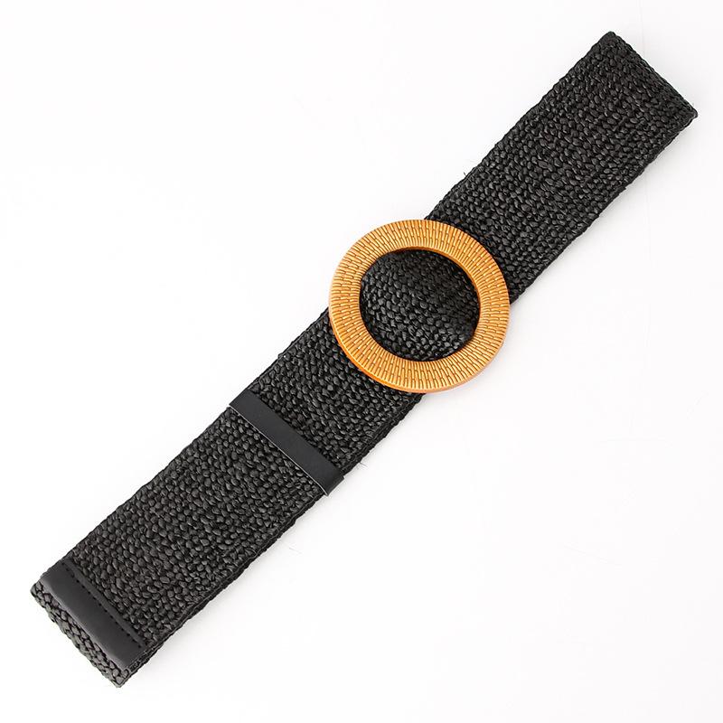 Imitation Grass Woven Women'S Elastic Belt Personalized Large Plastic Buckle Dress Elastic Waist Seal
