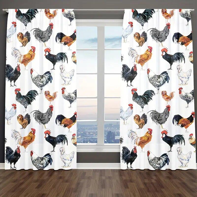 2 pieces - Colorful rooster and hen pattern printed curtains   window decorations   home decorations   room decorations