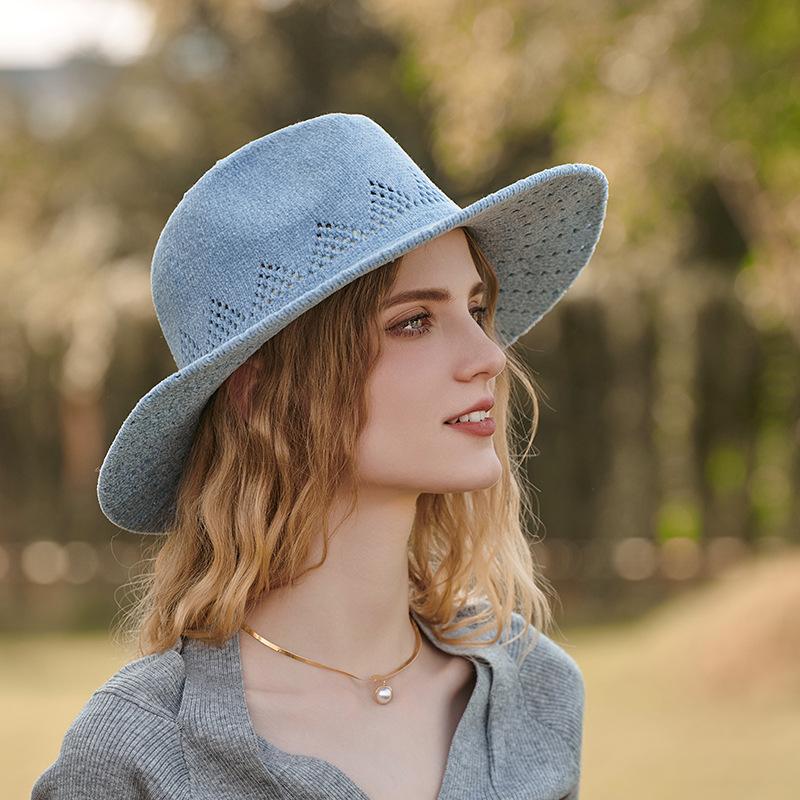 Solid color jacquard hat flat edge big edge sun hat British jazz hat top hat
