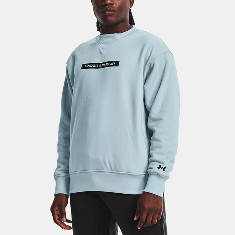 Under Armour Logo Print Fleece-Lined Pullover Sweatshirt Men Tops Wave-Blue 1366440-478