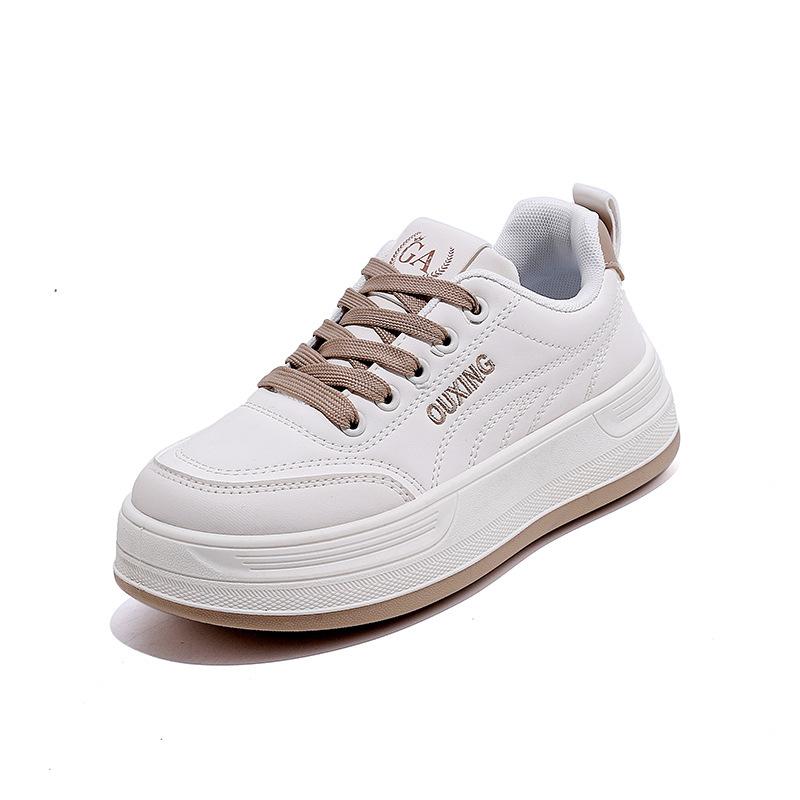 Fashion Platform Sports Casual Shoes Women's 2025 Spring New Versatile Round Head White Shoes Heightening Women's Board Shoes 8001