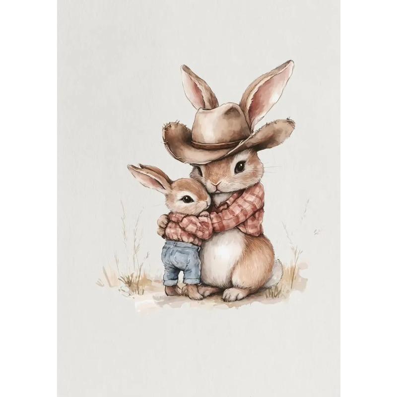 Vintage Style Easter Rabbit Posters Frameless Prints Canvas Painting Wall Art Pictures Home Room Antique Nursery Decoration