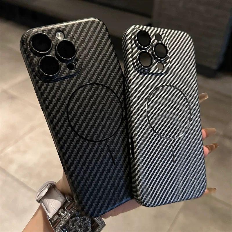 Ultra Thin Carbon Fiber Texture Armor Magnetic For Magsafe Case For iPhone 16 15 14 Plus 13 12 Pro Max Slim kevlar Hard PC Cover
