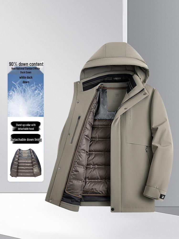 Men's 2025 Winter Mid-Length Down Jacket - High-End, Thickened White Duck Down, Business Casual Style