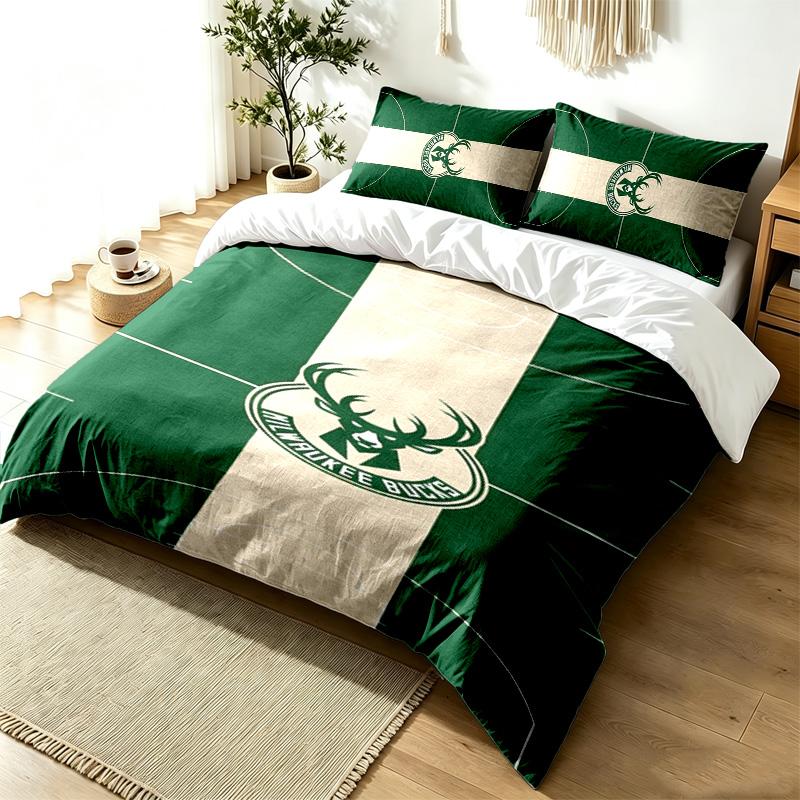Milwaukee Bucks 3pc Duvet Cover Set Simple Modern Bedding Set Wrinkle Resistant Soft Fabric All Season Use a Perfect Gift