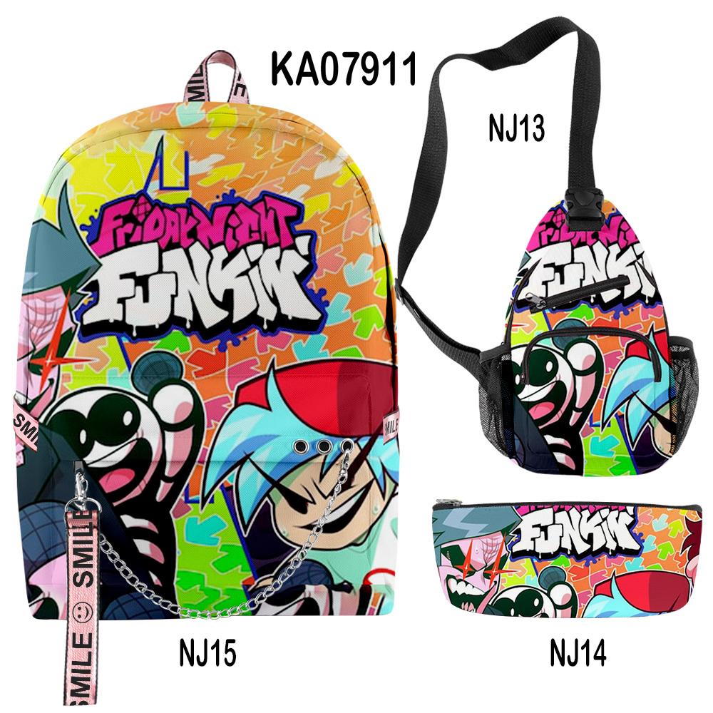 Nouveauté Populaire Cool Vendredi Soir Funkin Impression 3D 3 pièces/Ensemble Sacs d'école multifonction Sac à dos de voyage Sac de poitrine Trousse à crayons