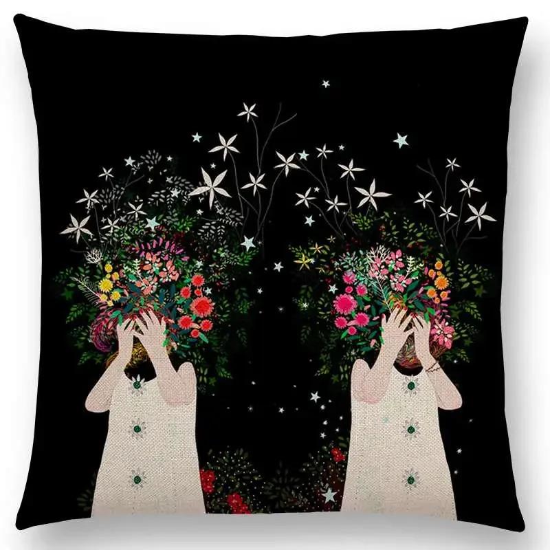 Newest Little Girl Cushion Cover Floral Pattern Dreamy Garden Fantasy Night Sofa Pillow Case For Girls