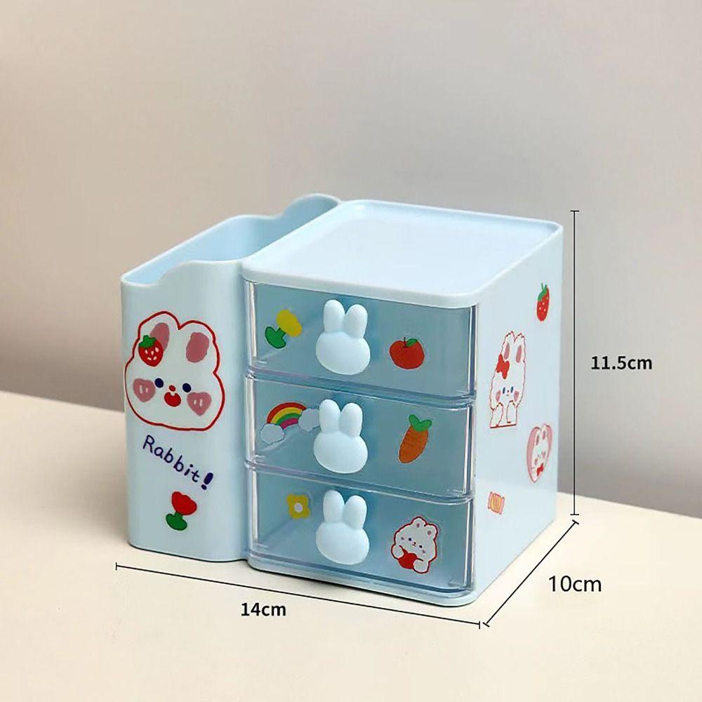 Multi-functional Rabbit Storage Box See Through Drawer Cartoon Stationary Storage Rack Spacious Pen Holder Student