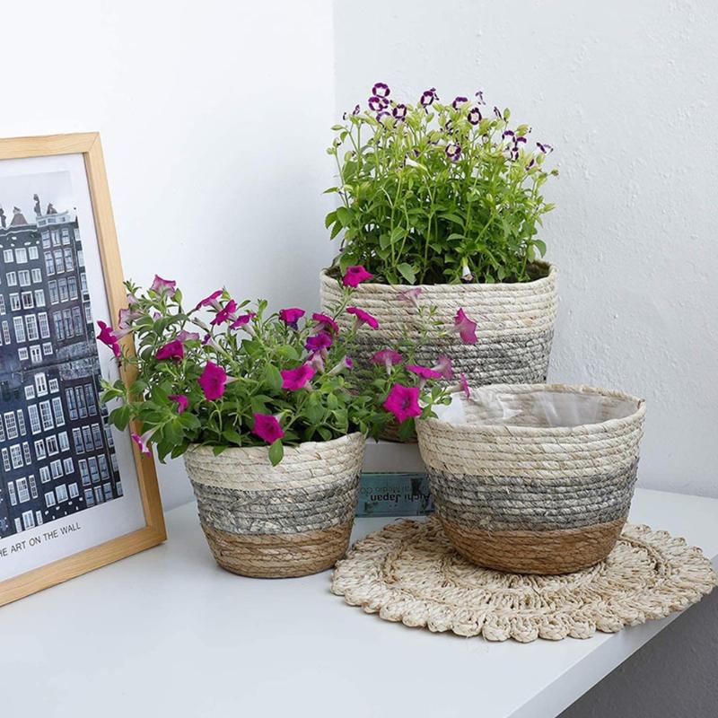Straw Weaving Flower Plant Basket Grass Planter Basket Indoor Outdoor Flower Pots Plant Containers for Plantable Plants