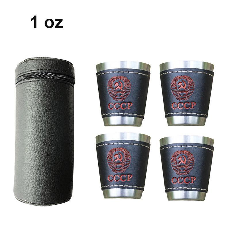

UPORS 4pcs Hip Flask Cup 1 2 6 OZ Stainless Steel Wine Cups With PU Leather Cover Outdoor Russia CCCP Whiskey Alcohol Shot Flask