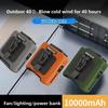 10000mAh Portable Outdoor Waist Fan Hanging Neck Strong Wind with Power Bank LED Lighting for Emergency Sports Outdoor Working