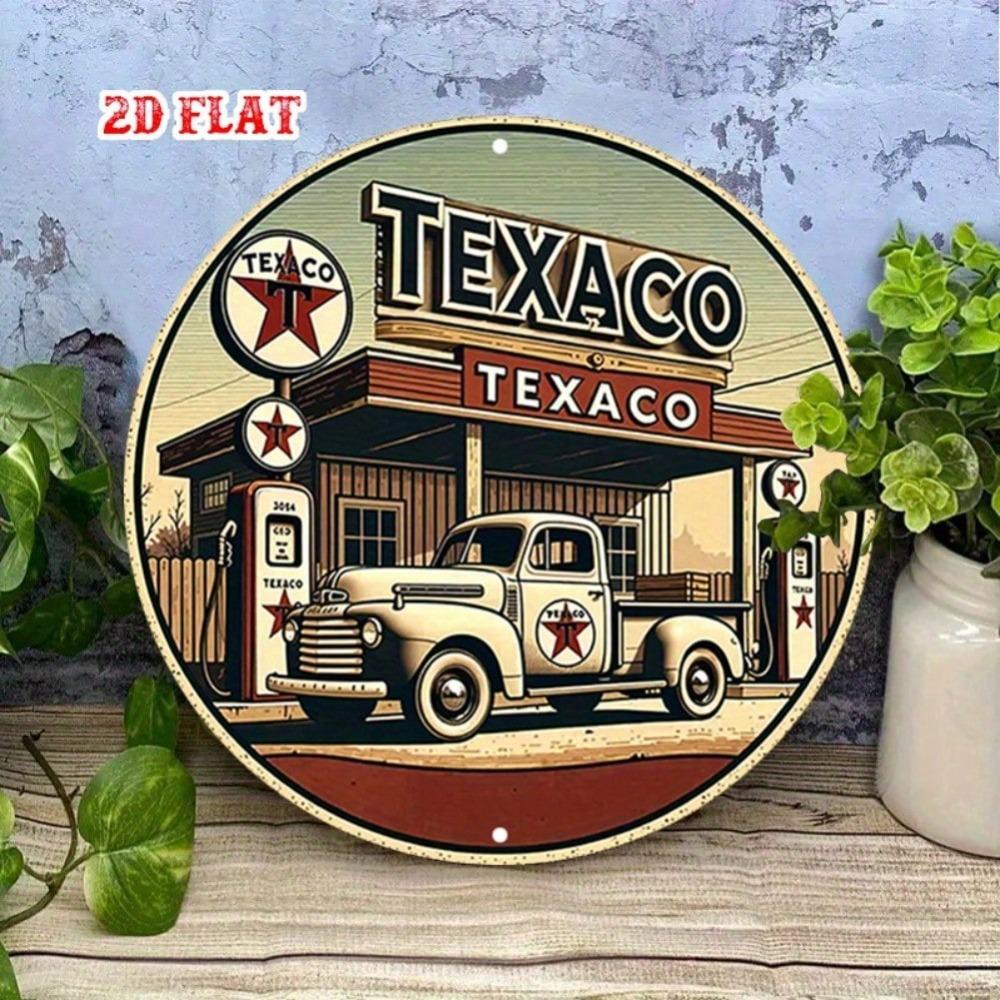 Vintage Round Aluminum Tin Sign Wall Art Rustic Gas Station Metal Decor Home Garage Cafe Bar