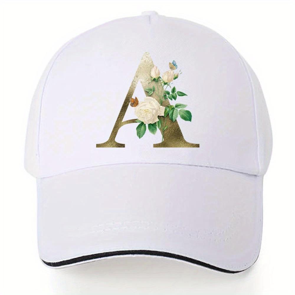 

Floral Letter A Gold Initial Baseball Cap Polyester Breathable Streetwear Hip Hop Sun Visor Outdoor Golf Cap One Size