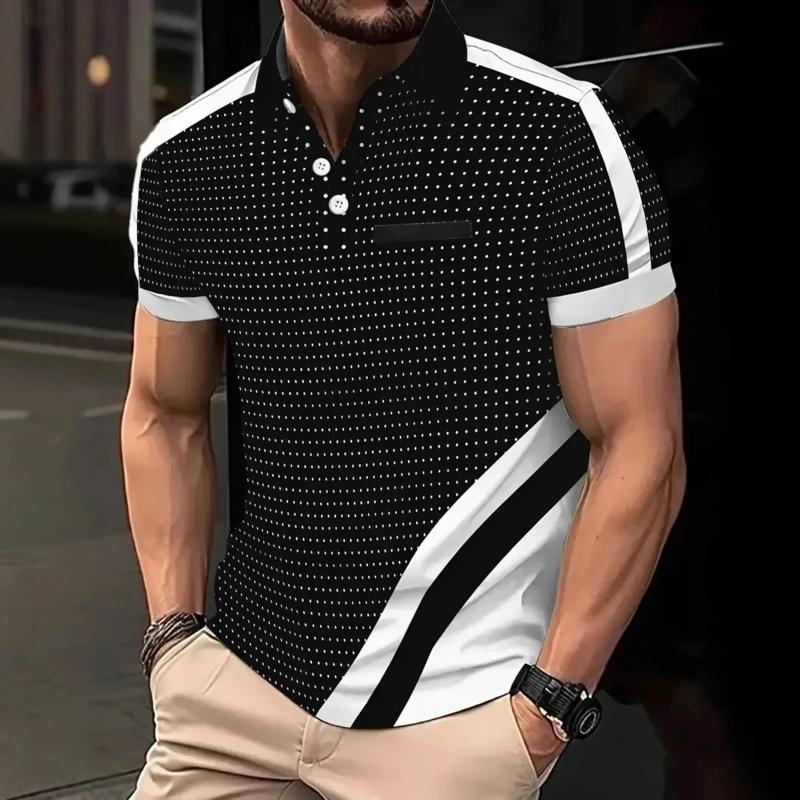 Summer fashion men's printed polo shirt with loose sport buttons