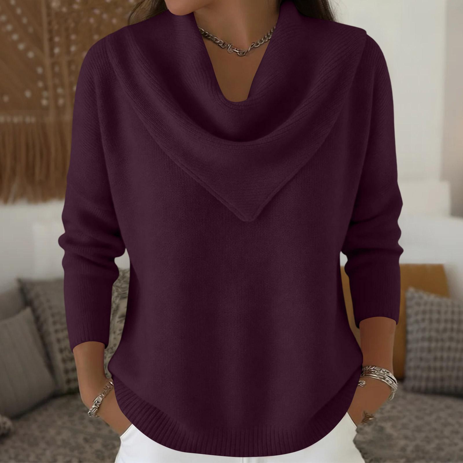 

Жіночий модний однотонний пуловер з круглим вирізом та довгими рукавами, в язаний светр-топ S темно-фіолетовий колір