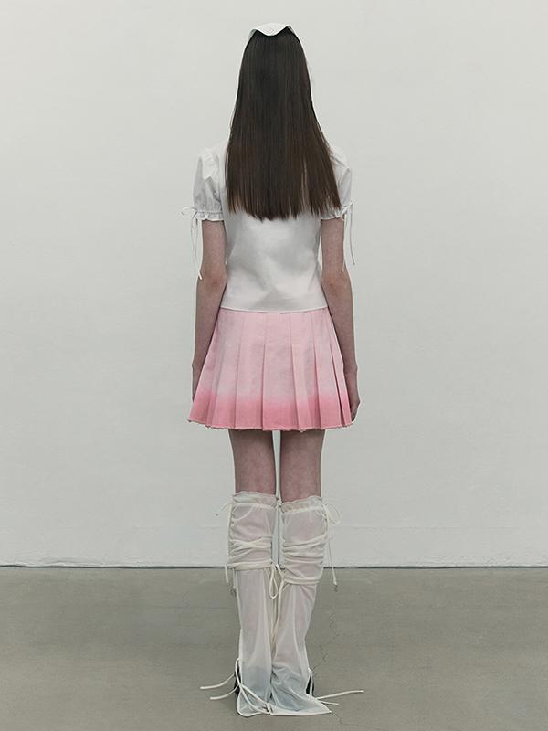 Kirsh Gradient Pleated Denim Skirt [Salmon]