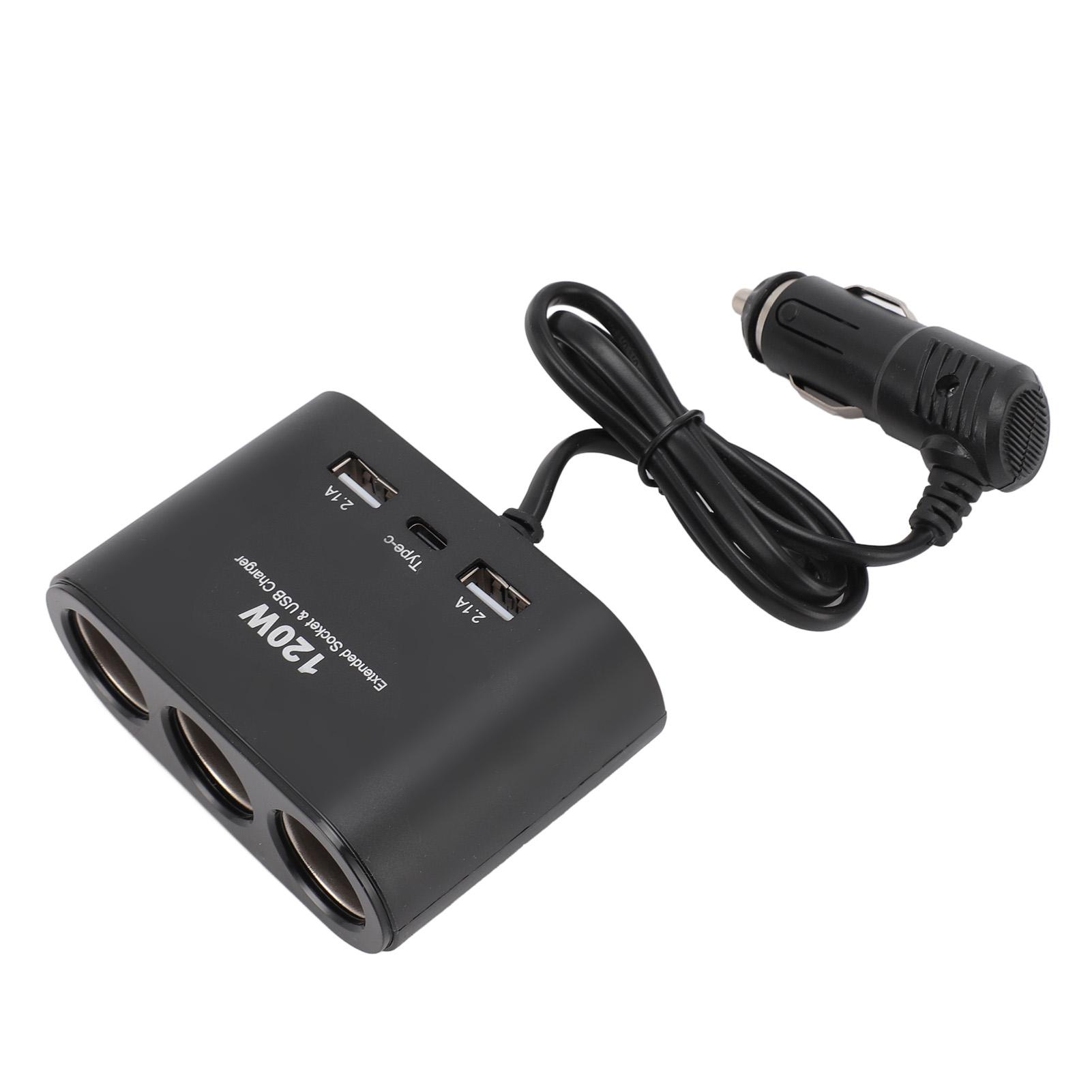 

Адаптер автомобильного зарядного устройства USB C 120 Вт с двумя портами, прикуриватель, быстрая зарядка телефона, DC12–24 В для семьи