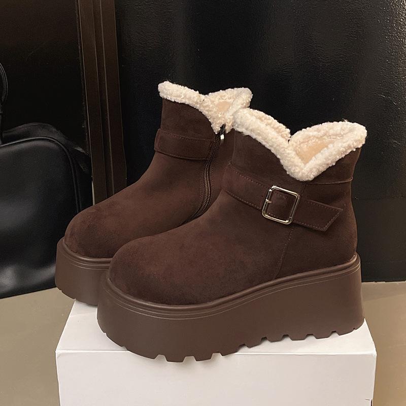 Women's retro thick sole winter lightweight warm fur one plush snow boots non-slip wear casual sports cotton boots