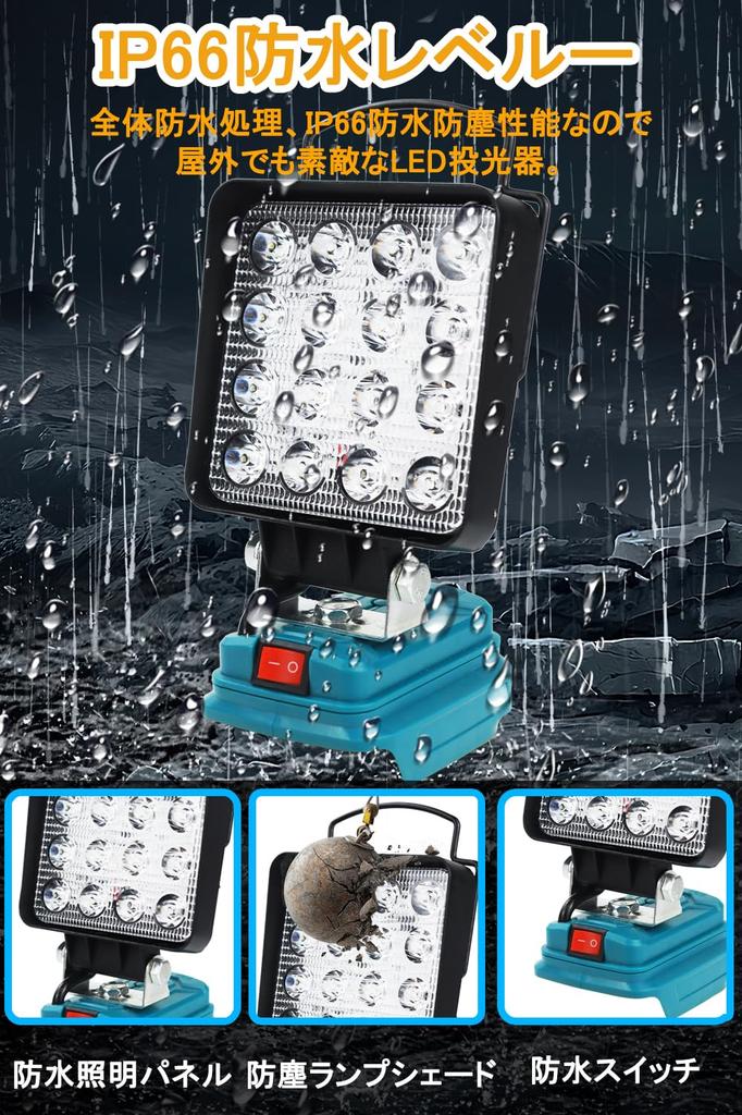 LED Work Light Floodlight Cordless Work Light Compatible with Makita 14.4V18V 4000LM Fishing Light 2 Output Charging Ports Power Outage Night Work