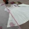 Elegant White Anarkali Suit with Pink Floral Print