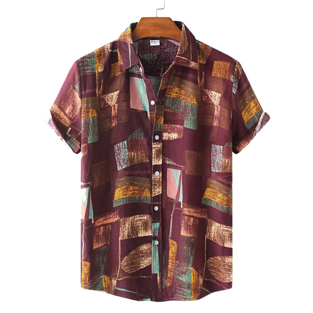 Men's Fashion Casual Print Hawaii Vacation Short-sleeved Shirt