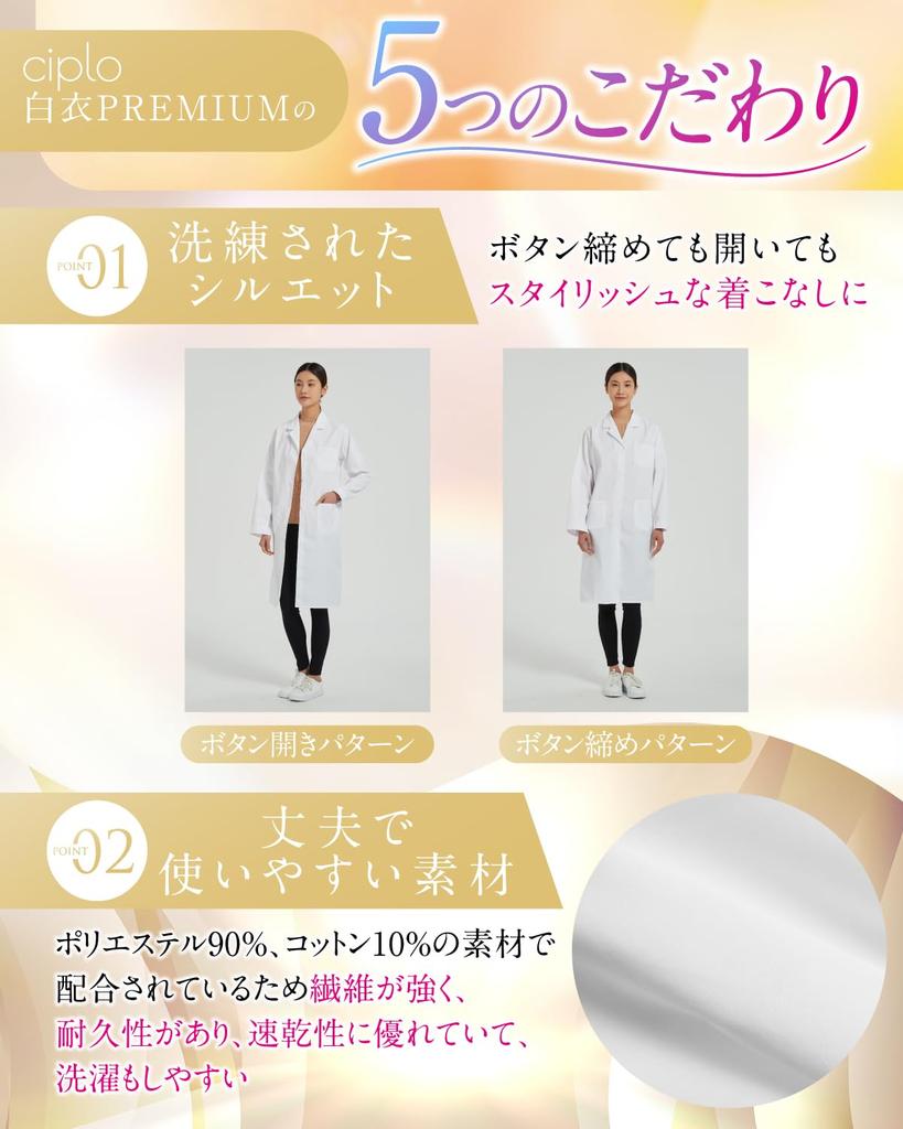 Ciplo PEMIUM White Lightweight Designed by a Certified Nurse Women's Coat, Doctor's Coat, (Medium)