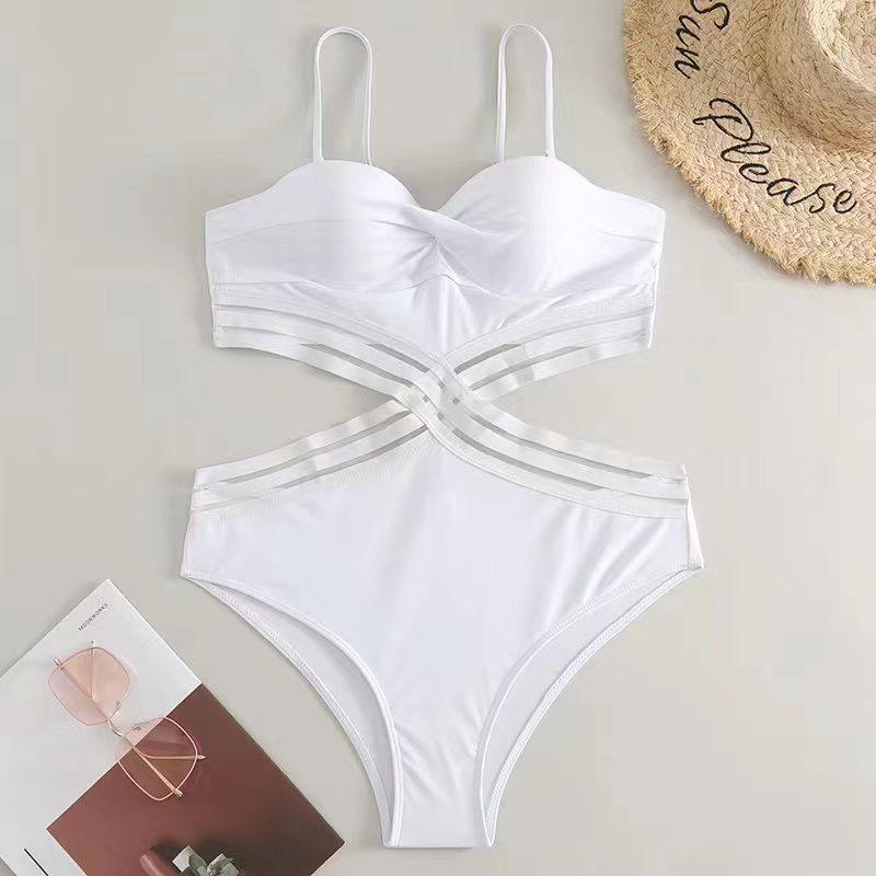 Summer Beach New Sexy Black Triangle One-piece Swimsuit Female Steel Plate Hard Bag High Waist Bikini Set