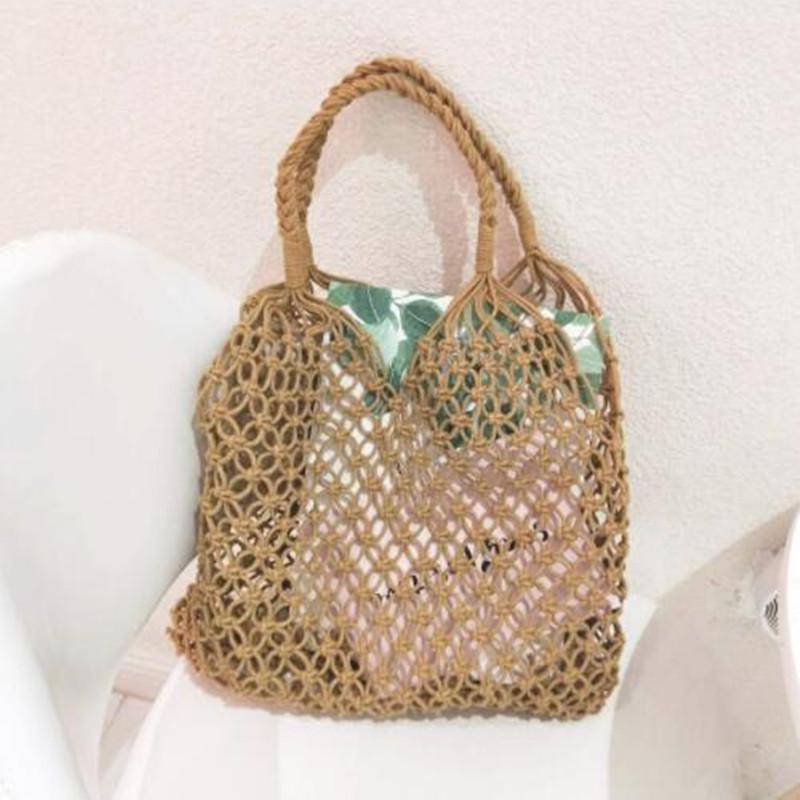 Woven Bag Mesh Rope Weaving Tie Buckle Reticulate Hollow Straw Bag No Lined Net Shoulder Bag