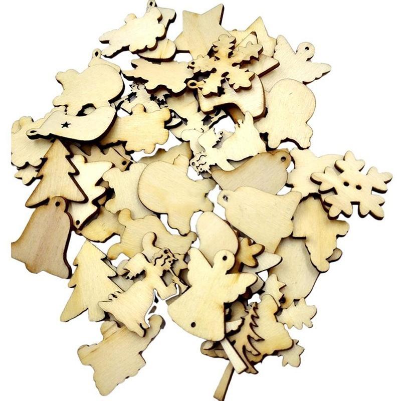 50pcs Wood Christmas Embellishment For Scrapbooking Crafts DIY Xmas Decor