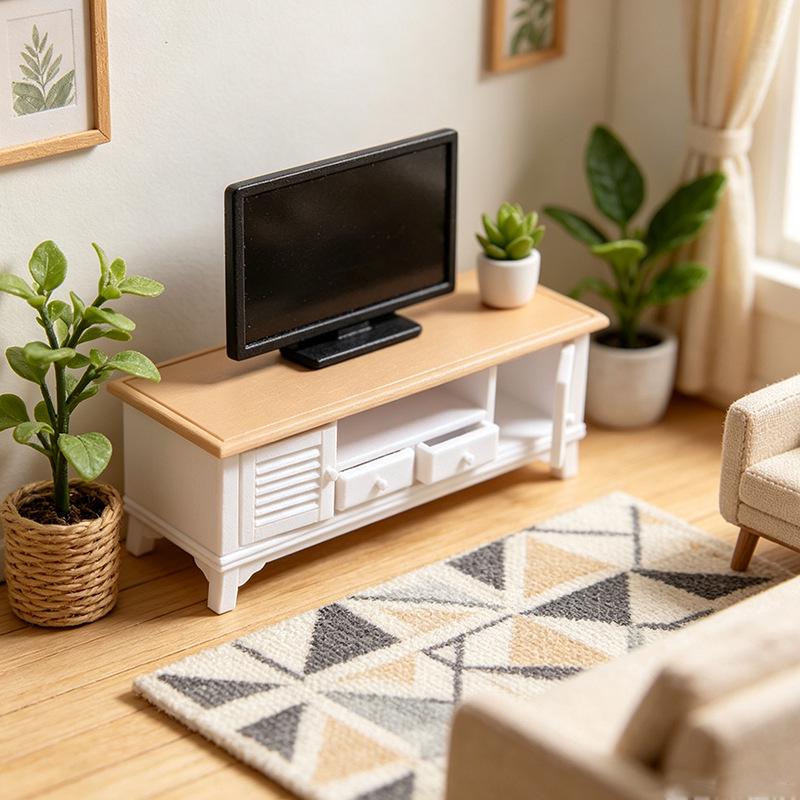 Miniature Dollhouse Furniture Set: TV Cabinet & Coffee Table Ornaments