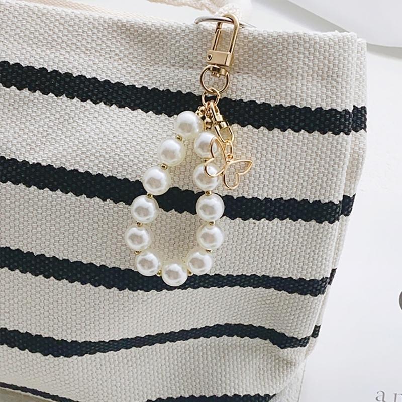 Ballet Style Ribbon Bowknot/Butterfly/Heart Key Rings Beaded Keychain Pendant Bag Accessory for Fashion Enthusiasts