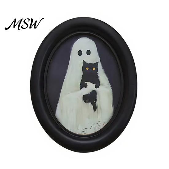 Lightweight Ghost Wall Hanging Halloween Art, Cute Table Sign, Vintage Oval Framed Picture Frame Picture, Decorative Art for Mantel Living Room