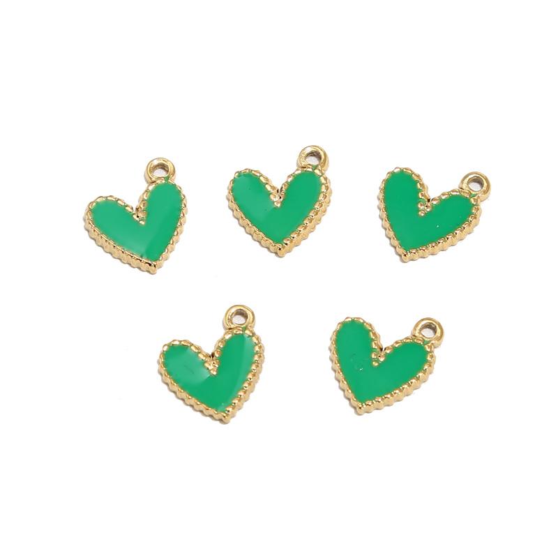 10pcs Gold Plated 10*12mm Stainless Steel Charm Enamel Heart Pendants Mixed Accessories For DIY Necklaces Making Findings