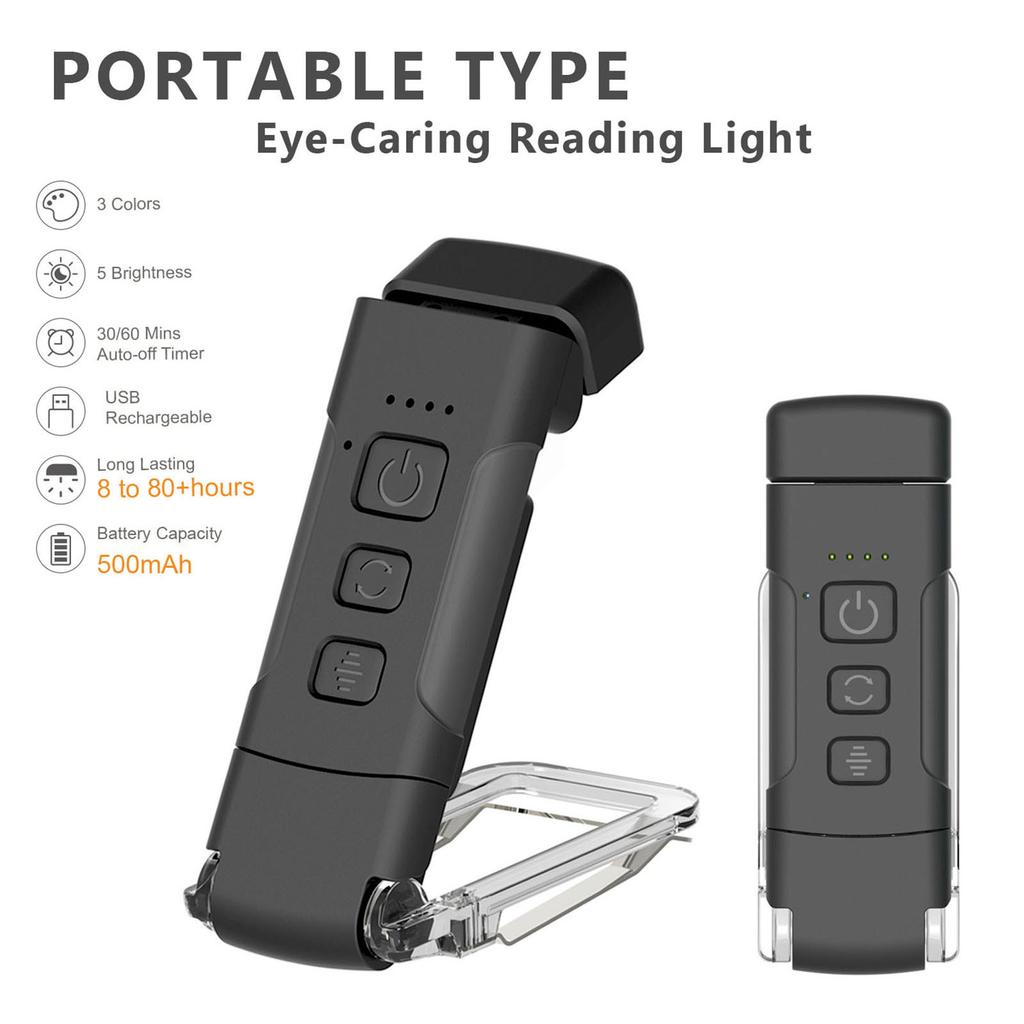 Reading Lights for Books in Bed Portable Clip on LED USB Rechargeable Lamp Eye protection in 3 Colors 5 Brightness and 30 60min Timer Perfect for B