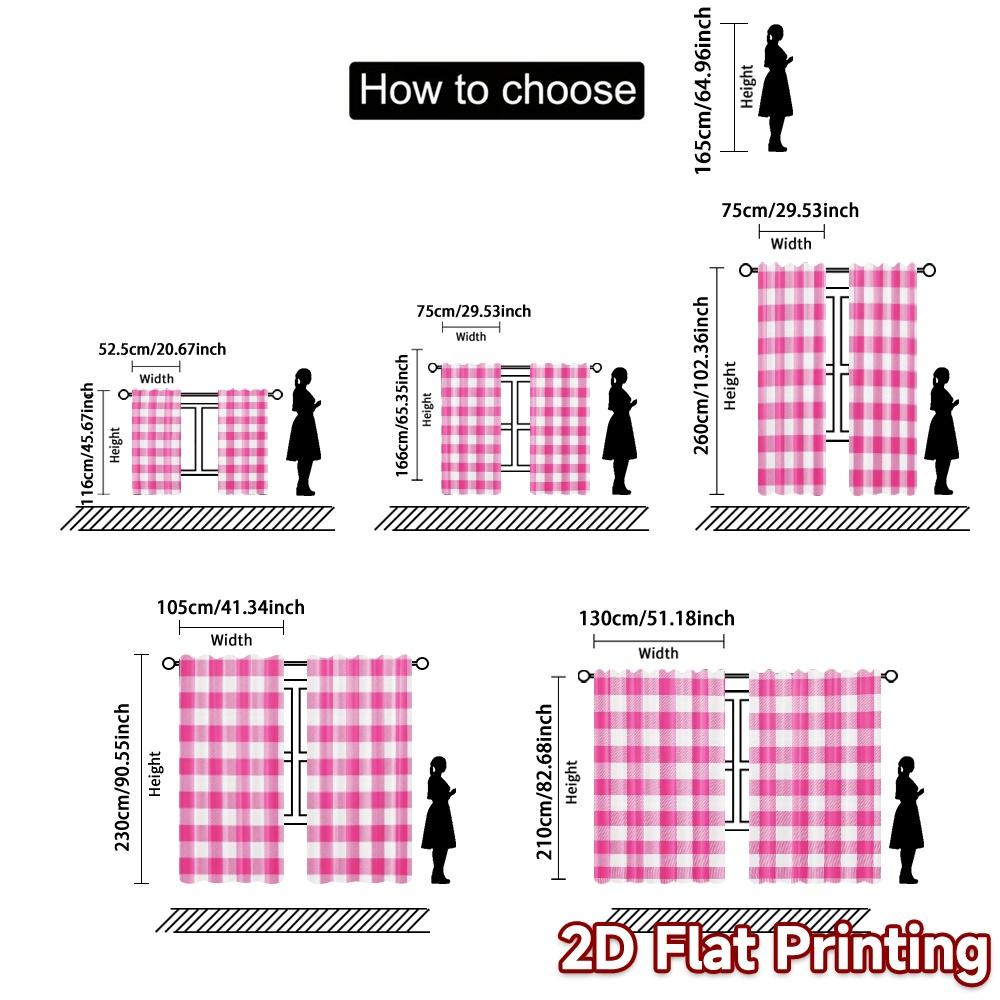 2 Stück 2D-Flachdruck-Vorhänge (Ohne Stange) Rosa Karomuster Minimalistische Moderne Vorhänge Vielseitig 100% Polyester