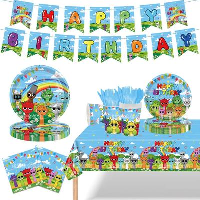 Prunki Rhythm Box Birthday Party Tableware Flag Tablecloth Disposable Paper Plate Cup Tissue Rainbow Decoration