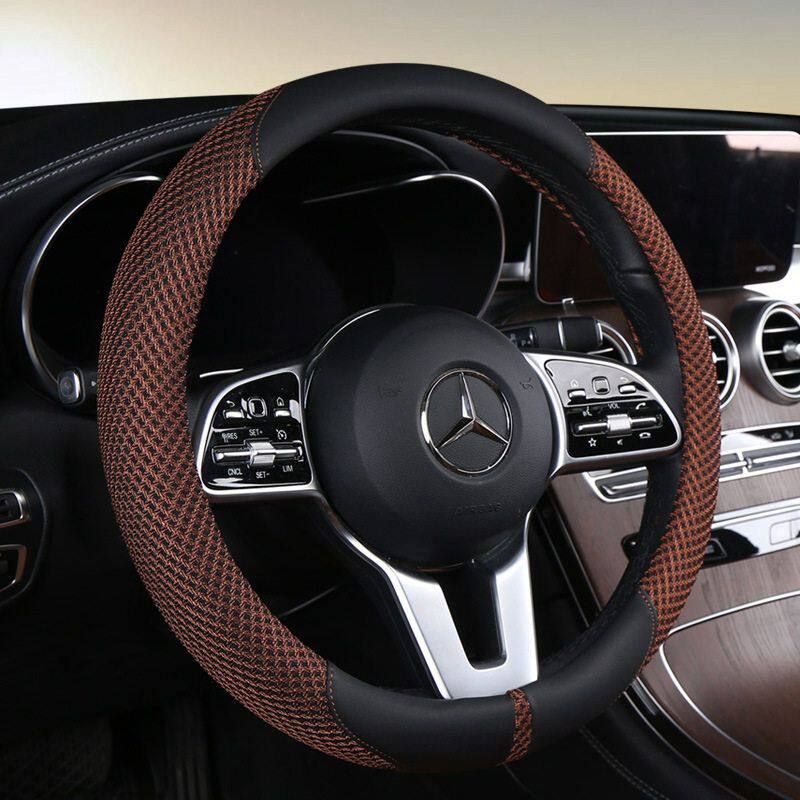 

Car Steering Wheel Cover Summer Ice Silk Breathable Linen Cover Universal Non-Slip Fashionable Men s and Women s Handlebar Cover Protective Cover Black Curry