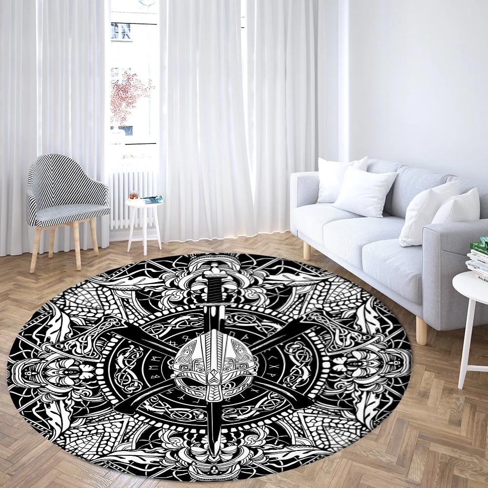 World Tree Round Rug Area Rug Viking Norse Mythology Print Round Carpet Living Room Bedroom Floor Mat Playroom Soft Round Carpet