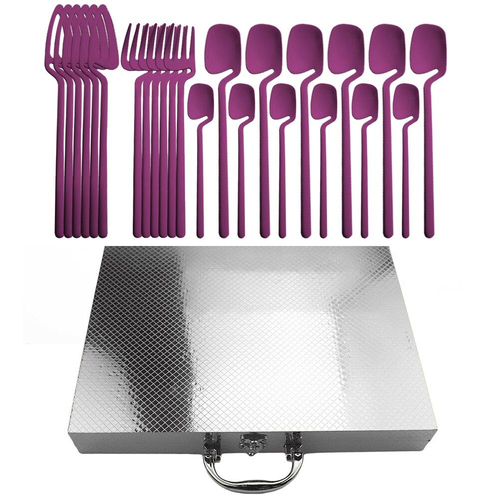 24Pcs Dinnerware Set 304 Stainless Steel Knife Fork Coffee Spoon Wedding Party Travel Home Luxury Silverware Cutlery Set With Silver Gift Box