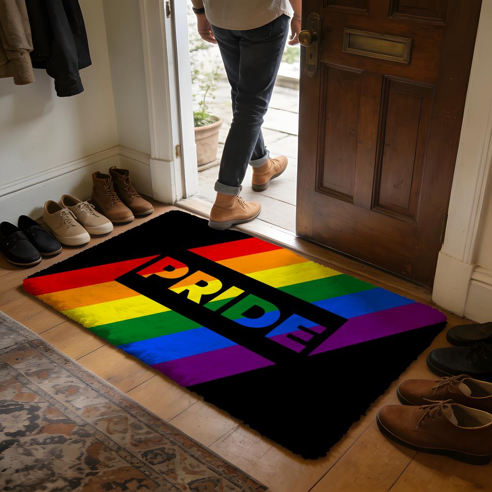 Rainbow Stripes Floor Mat Soft Flannel Absorbent Mat Non-Slip Rug Home Bedroom Bathroom