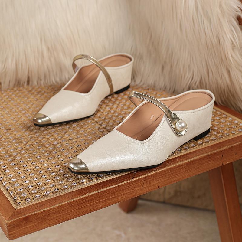 Pointed Single Shoes Women's Shallow Mouth Low Heel One-word Buckle Bag Head Inner Height Increase Mary Jane Shoes Casual Versatile