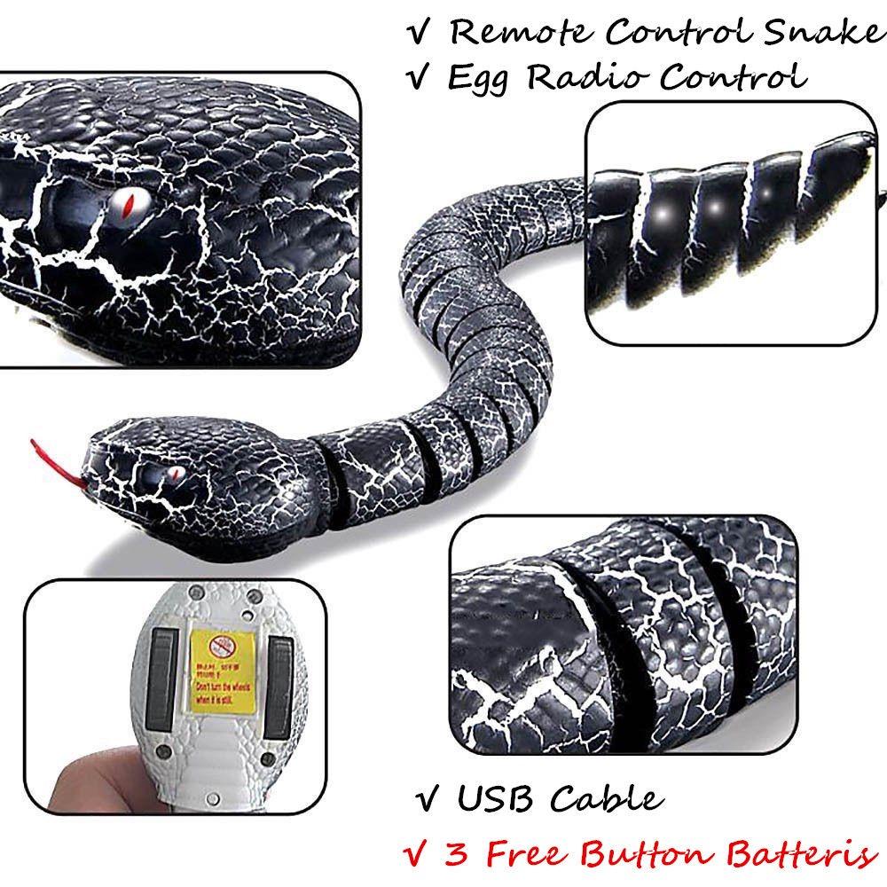 Realistic Rc Snake Toy 16-inch Long Premium Rechargeable Remote Control Black Design For All Ages