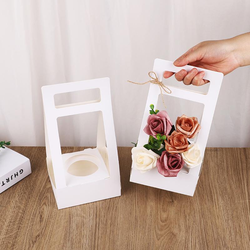 3/5Pcs Portable Flower Box Kraft Paper Rose Flower Bouquet Basket Home Decor Wedding Arrangement Birthday Party Gift Packaging