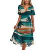 Vestito Casual da Donna con Scollo a V a Maniche Corte, Stampa Hawaiana, Lunghezza Midi, Estivo da Spiaggia, con Vita Elastica e Tessuto Leggero