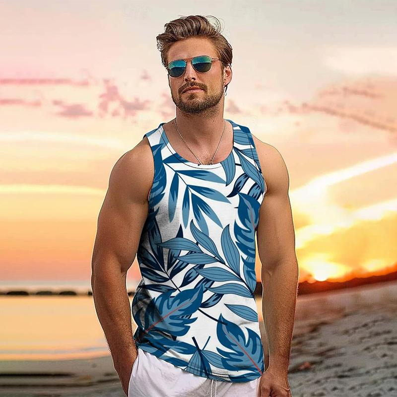 Vintage Letní 3D Potisk Listy Kokosové Stromy Grafika Pánská Móda Cool Streetwear Vesta Pohodlná Měkká Prodyšná Velká Velikost Vesta