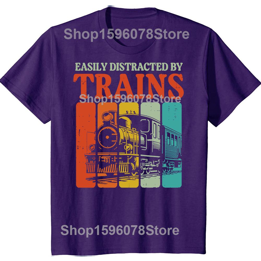Vintage Easily Distracted By Trains Funny Graphic Tshirt Men Women Hip Hop Oversized T Shirt 100 Cotton Comfort Tshirts