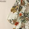 ZANZEA Women Casual Round Neck 3/4 Sleeve Loose Floral Cotton Blouse