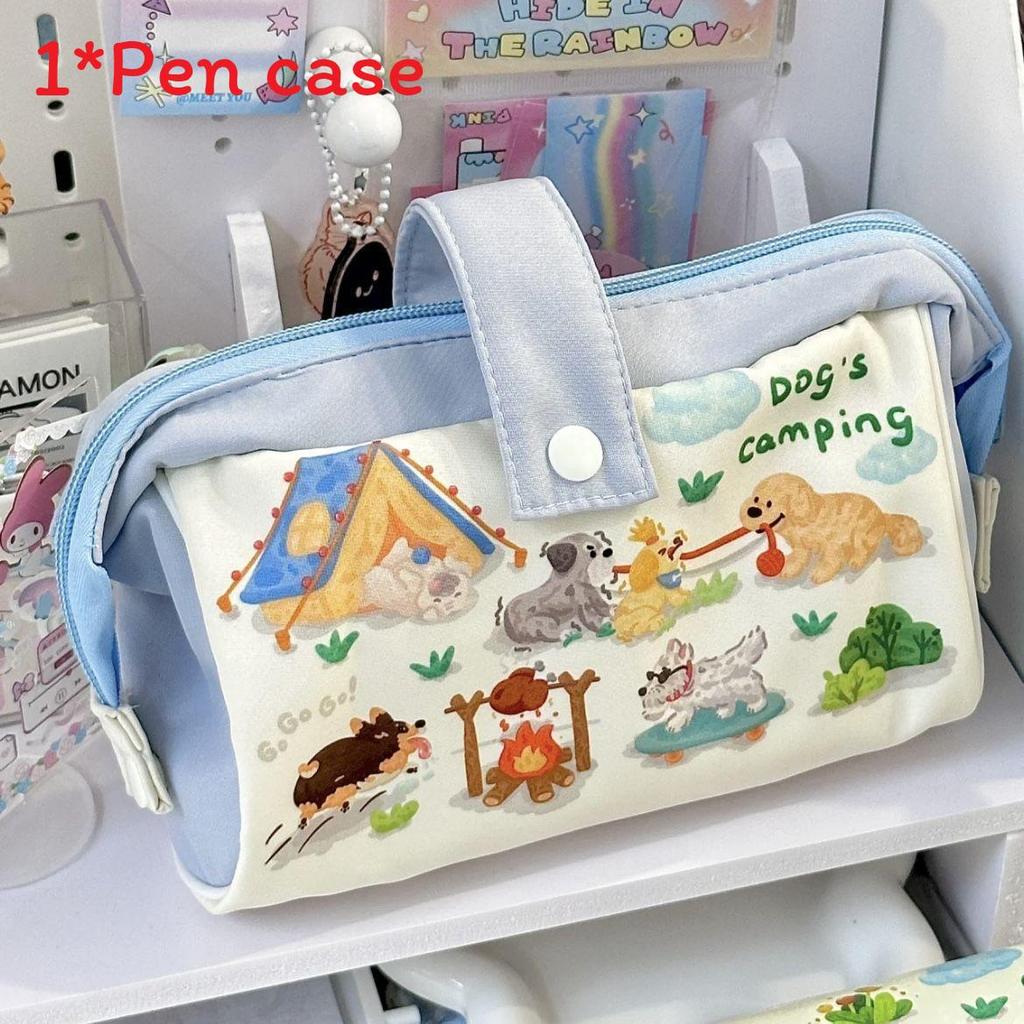 Canvas Dog Pen Case With Large Capacity For Students And Office Use Blue