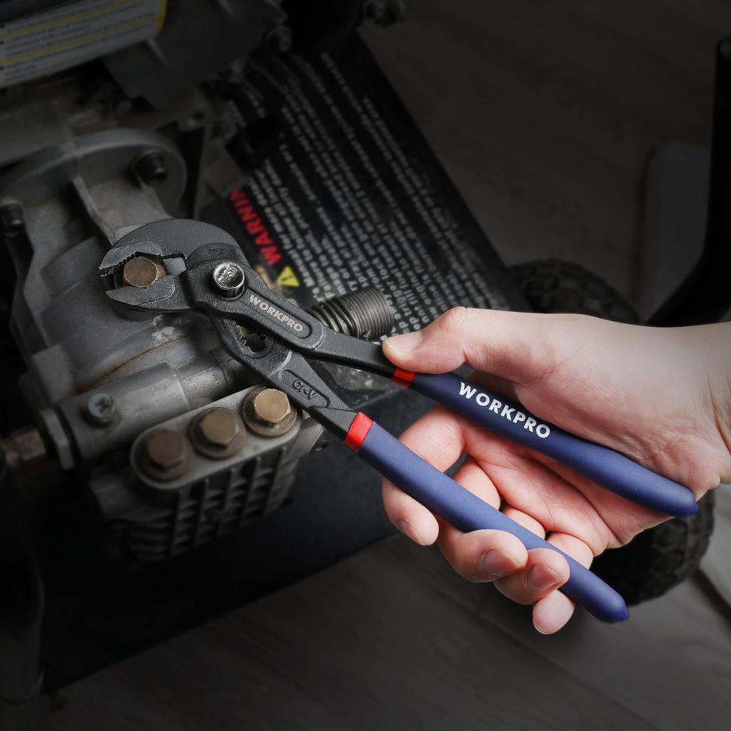 WORKPRO Water Pump Pliers, Strong, 12-way Adjustment, 250mm Overall Length, Quick Release Adjustment